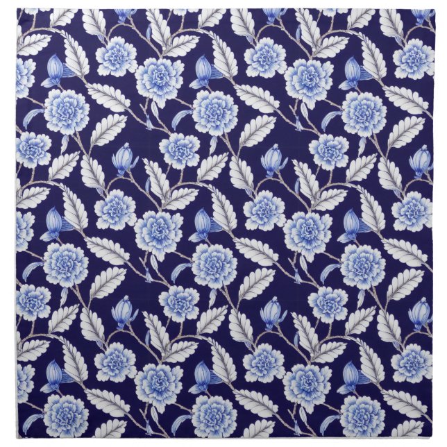 Chinoiserie Delft Blue Floral Porcelain Pattern Cloth Napkin (Front)