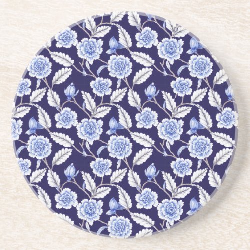 Chinoiserie Delft Blue Floral Porcelain Pattern Coaster