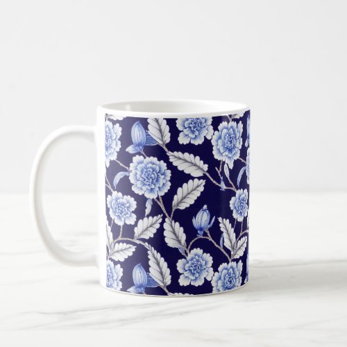 Chinoiserie Delft Blue Floral Porcelain Pattern Coffee Mug