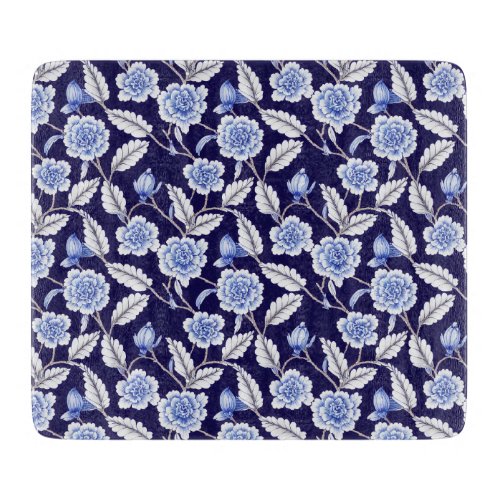 Chinoiserie Delft Blue Floral Porcelain Pattern Cutting Board