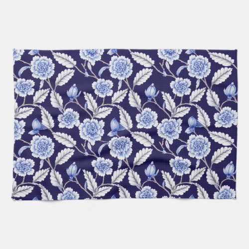 Chinoiserie Delft Blue Floral Porcelain Pattern Kitchen Towel