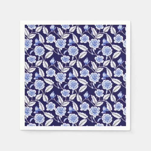 Chinoiserie Delft Blue Floral Porcelain Pattern Napkins