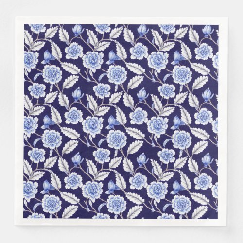 Chinoiserie Delft Blue Floral Porcelain Pattern Paper Dinner Napkins