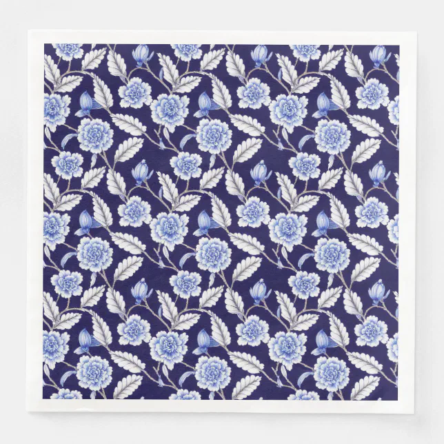 Chinoiserie Delft Blue Floral Porcelain Pattern Paper Dinner Napkins ...