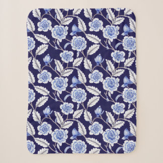 Chinoiserie Delft Blue Floral Porcelain Pattern Sherpa Blanket