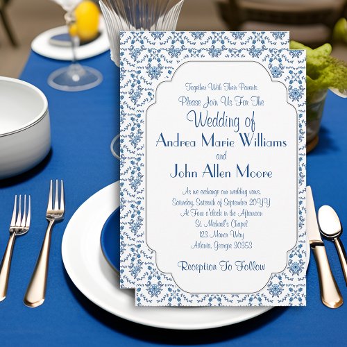 Chinoiserie Delft Blue PatternCustom Wedding Invitation