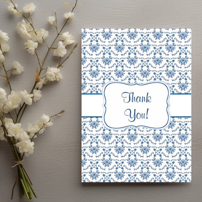 Chinoiserie Delft Blue Pattern•Custom Wedding Letterpress Thank You Card (Creator Uploaded)