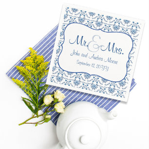 Chinoiserie Delft Blue Pattern•Custom Wedding Napkins