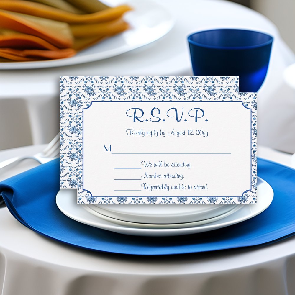 Chinoiserie Delft Blue Pattern•Custom Wedding RSVP