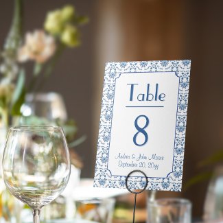 Chinoiserie Delft Blue Pattern Table Number