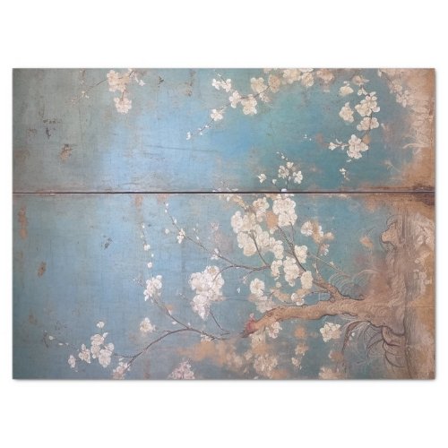 Chinoiserie Distressed Teal Blue Background Tissue Paper