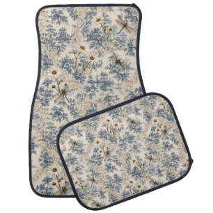 Chinoiserie Dragonflies, Daisies and Lace Car Floor Mat