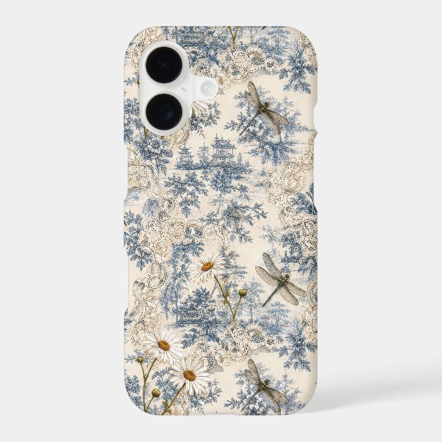 Chinoiserie Dragonflies, Daisies and Lace iPhone Case (Back)