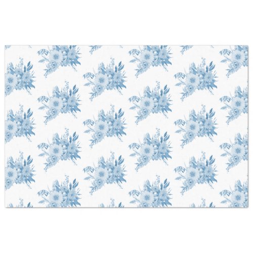 Chinoiserie Dusty Blue and White Floral Vintage Tissue Paper