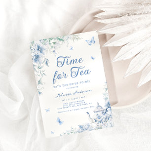 Chinoiserie Dusty Blue Botanical Bridal Tea Shower Invitation