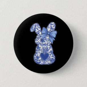 Chinoiserie Easter Blue Toile Vintage Boho Floral Button
