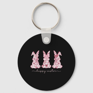 Chinoiserie Easter Bunny Pink Bow Coquette Cute Mo Keychain
