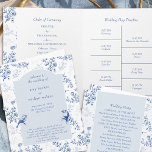 Chinoiserie Elegant Blue Floral Wedding Program<br><div class="desc">Chinoiserie wedding program with elegant blue and white vintage botanical design. This folded program card is fully editable and includes your order of service, wedding day timeline, wedding party names and a word of thanks. Delicate and romantic floral, with branches of roses and birds of nature and a color palette...</div>