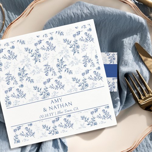 Chinoiserie Elegant Floral Blue and White Wedding Napkins