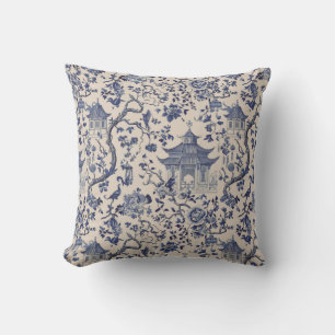 Chinoiserie Elegant Pagoda Pillow Blue and White