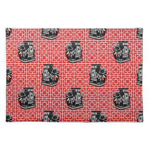 Chinoiserie Elephant on Bamboo - Red & Black Cloth Placemat