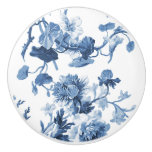 Chinoiserie English Rose Floral Delft Blue White  Ceramic Knob