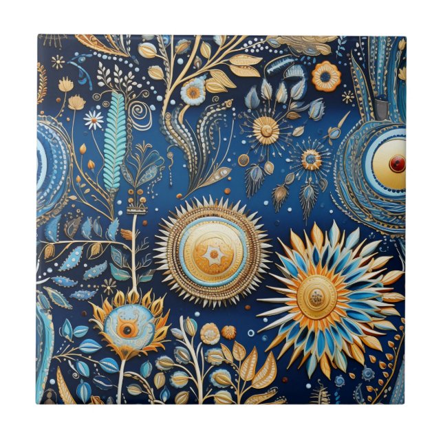 Chinoiserie Exotic Birds Botanical Pattern (2) Ceramic Tile (Front)