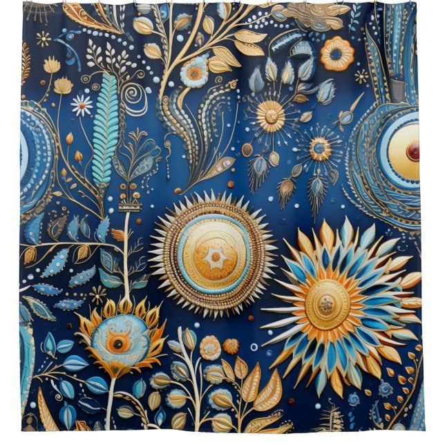 Chinoiserie Exotic Birds Botanical Pattern (2) Shower Curtain (Front)