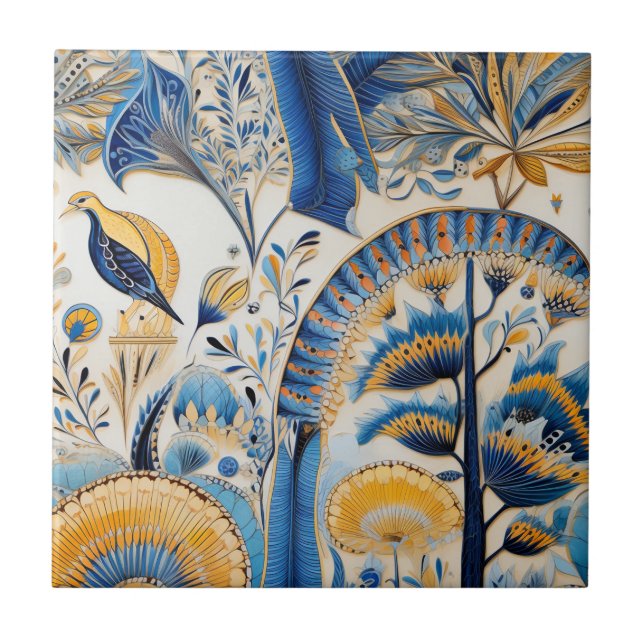 Chinoiserie Exotic Birds Botanical Pattern (4) Ceramic Tile (Front)