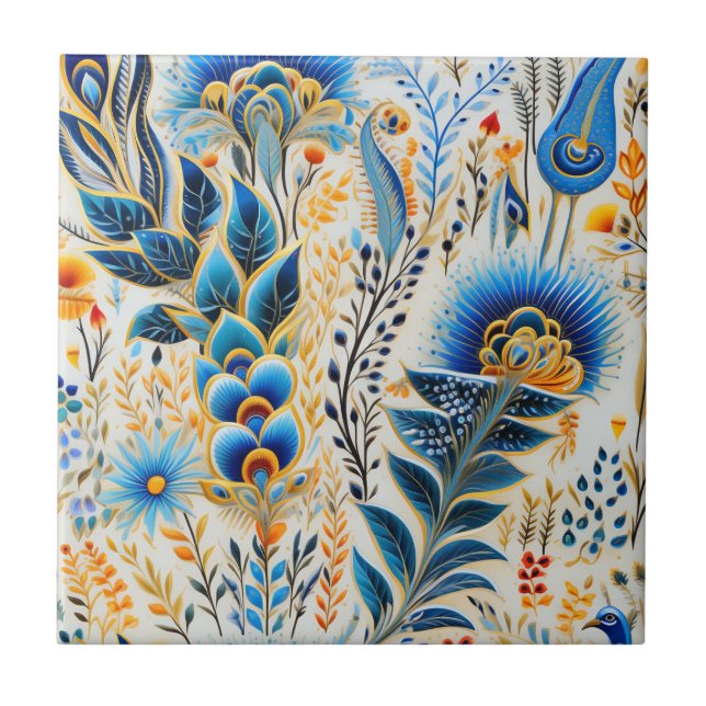 Chinoiserie Exotic Birds Botanical Pattern (5) Ceramic Tile (Front)