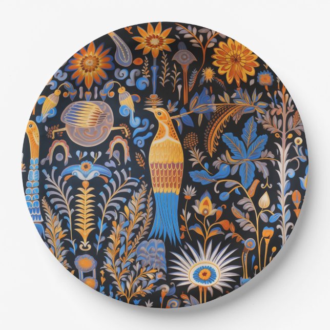 Chinoiserie Exotic Birds Botanical Pattern (6) Paper Plates (Front)