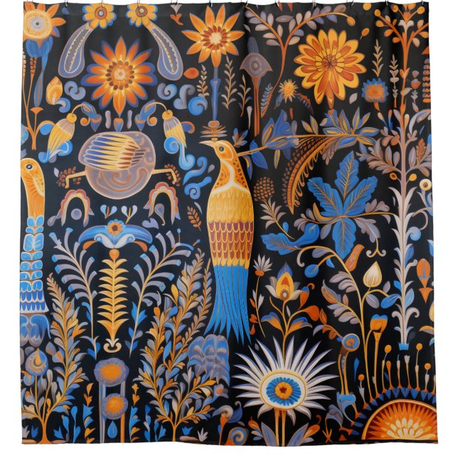 Chinoiserie Exotic Birds Botanical Pattern (6) Shower Curtain (Front)