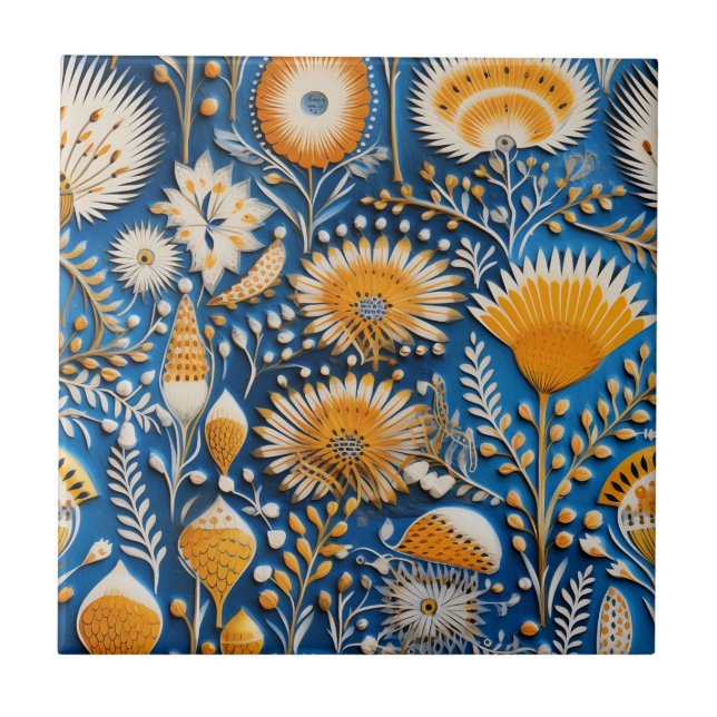 Chinoiserie Exotic Birds Botanical Pattern (7) Ceramic Tile (Front)