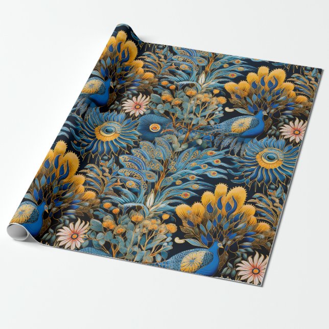 Chinoiserie Exotic Birds Botanical Pattern (7) Wrapping Paper (Unrolled)