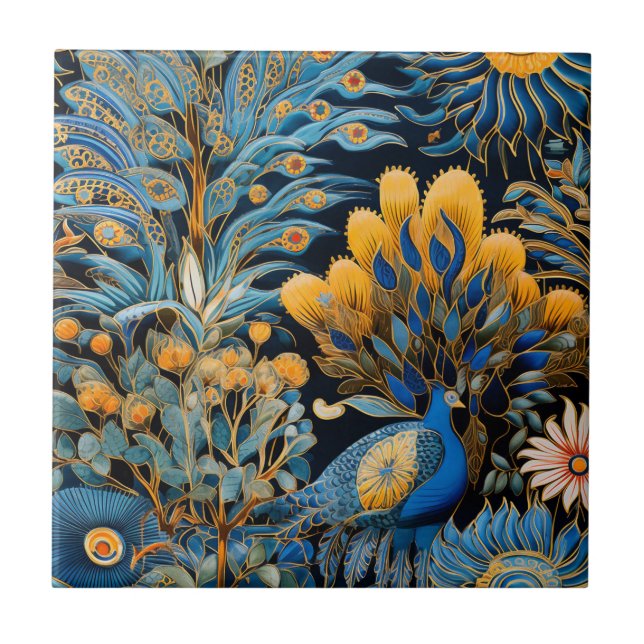 Chinoiserie Exotic Birds Botanical Pattern (8) Ceramic Tile (Front)