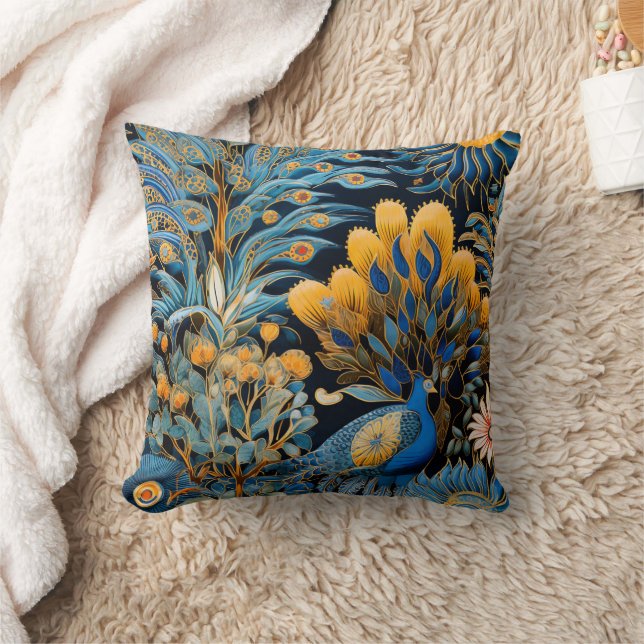 Chinoiserie Exotic Birds Botanical Pattern (8) Throw Pillow (Blanket)