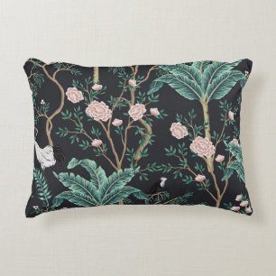 Chinoiserie Exotic Birds: Vintage Banana Tree Wall Accent Pillow