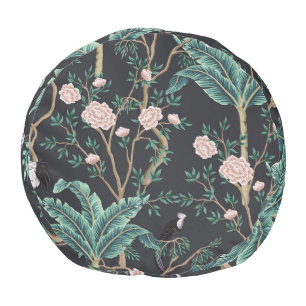 Chinoiserie Exotic Birds: Vintage Banana Tree Wall Pouf