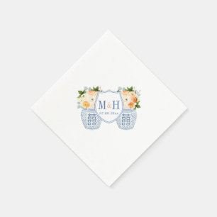 Chinoiserie Fall Flowers Monogram Wedding Napkins