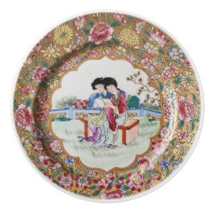 Chinoiserie Famille Rose gold floral Court Ladies Ceramic Knob