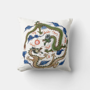Chinoiserie Famille Verte Dragons Throw Pillow