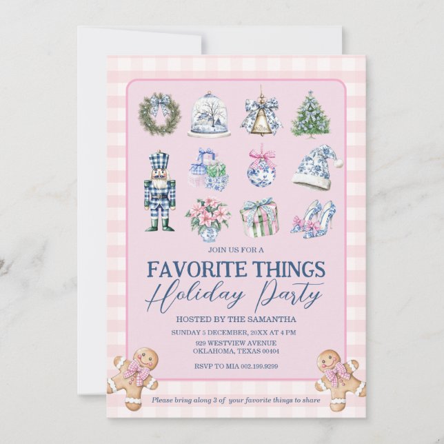 Chinoiserie Favorite Things Gingham Holidays Party Invitation (Front)