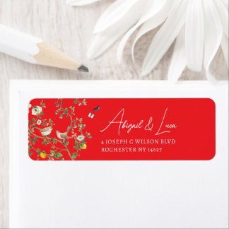 Chinoiserie Floral Bird Wedding Invitation Address Label