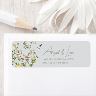 Chinoiserie Floral Bird Wedding Invitation Address Label