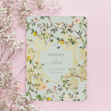 Chinoiserie Floral Birds Wedding Foil Invitation