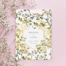 Chinoiserie Floral Birds Wedding Foil Invitation