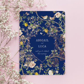 Chinoiserie Floral Birds Wedding Foil Invitation