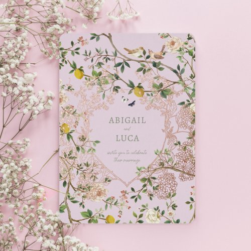Chinoiserie Floral Birds Wedding Foil Invitation