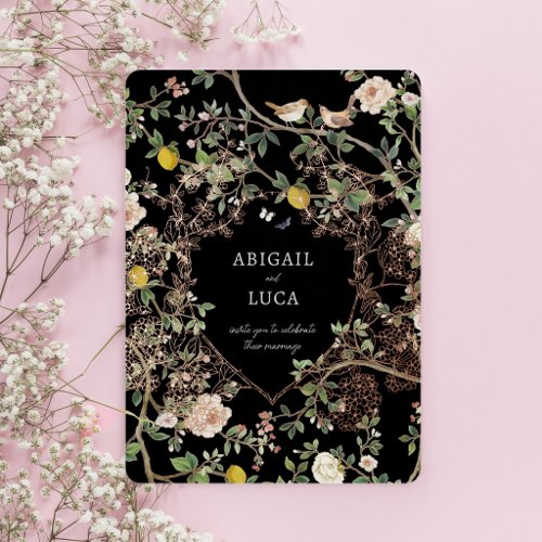 Chinoiserie Floral Birds Wedding Foil Invitation