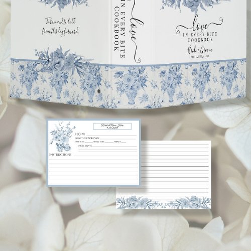 Chinoiserie Floral Blue and White Bridal Recipe Invitation